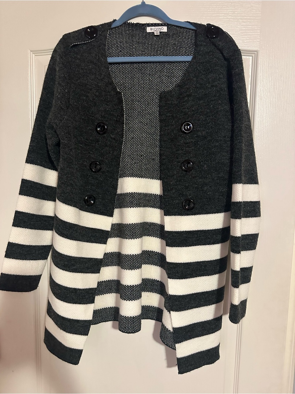 Braciano Black & White Striped Double-Breasted Cardigan